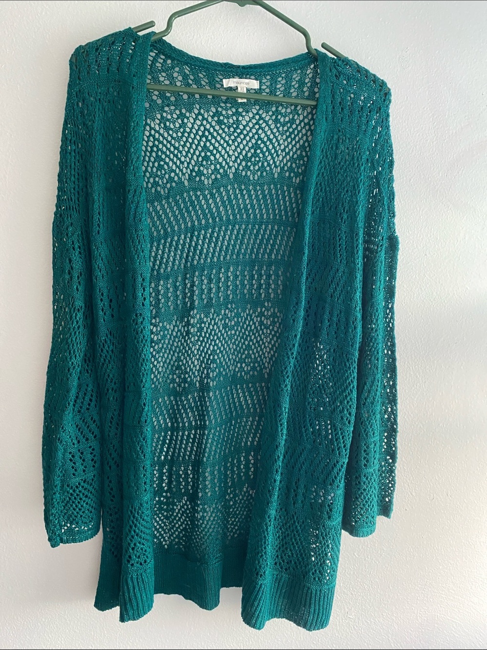 Maurices Teal Openwork Knit Cardigan